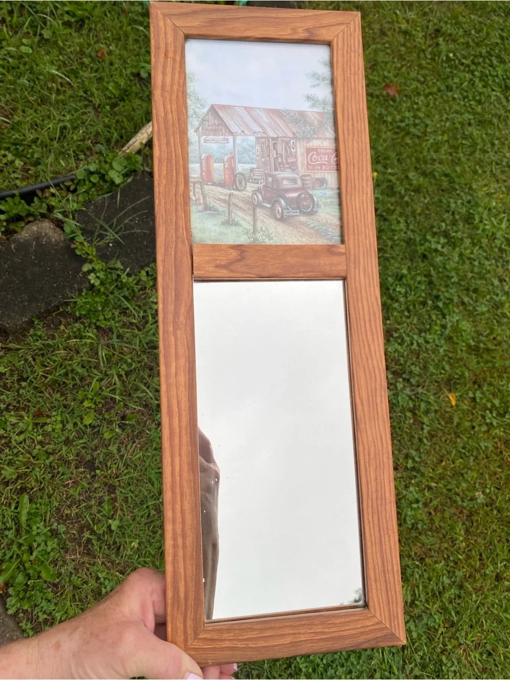 Kay lamb Shannon Wood Frame 2 Section Mirror vintage martins garage picture